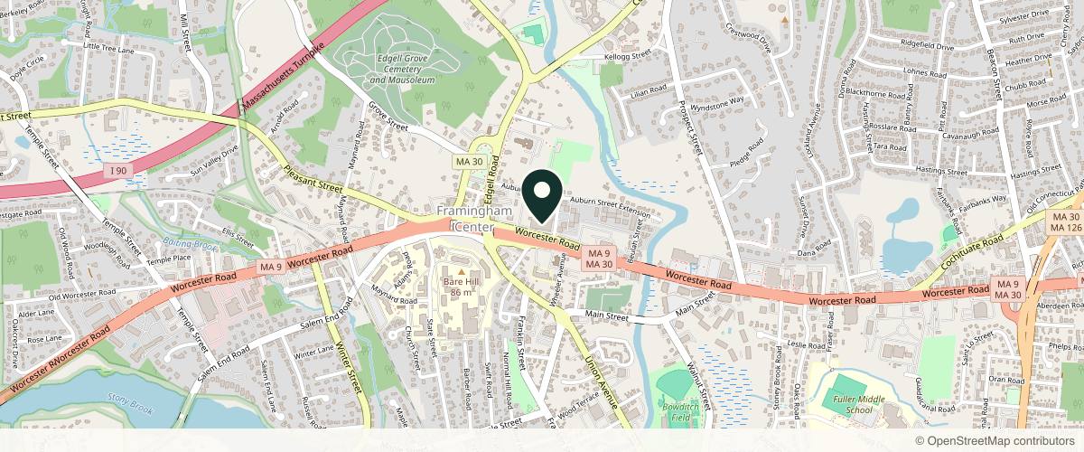 Map showing the exact location of StarBella Spa at 855 Worcester Rd Suite 15BC, Framingham, MA 01702, USA