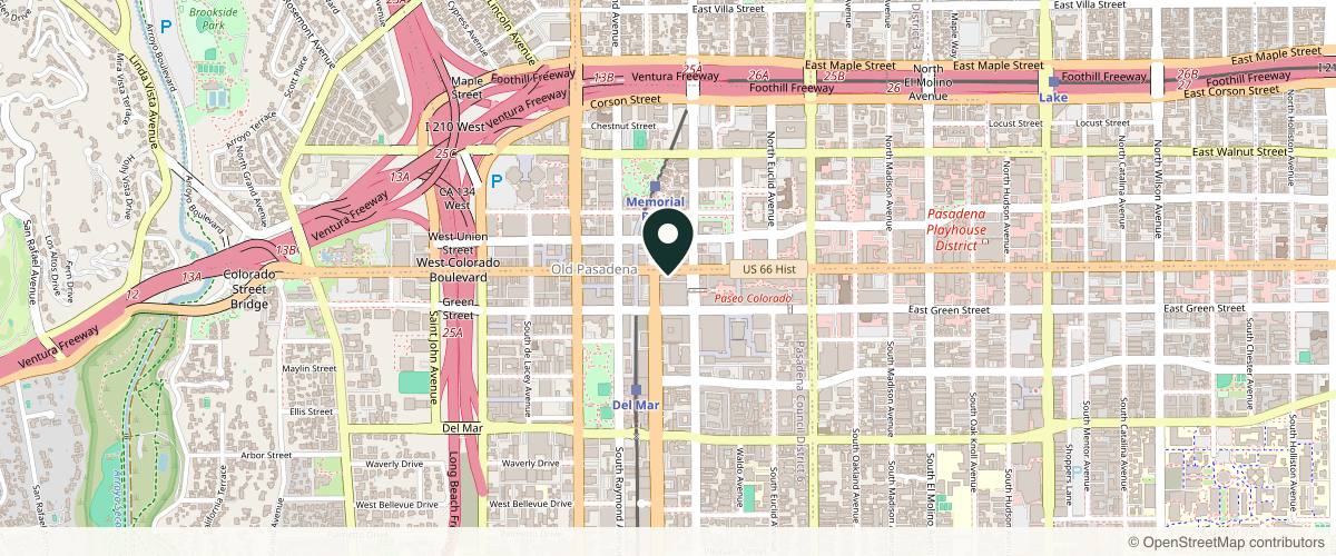 Map showing the exact location of Starlit Aesthetics Pasadena at 150 E Colorado Blvd Ste 208a, Pasadena, CA 91105, USA