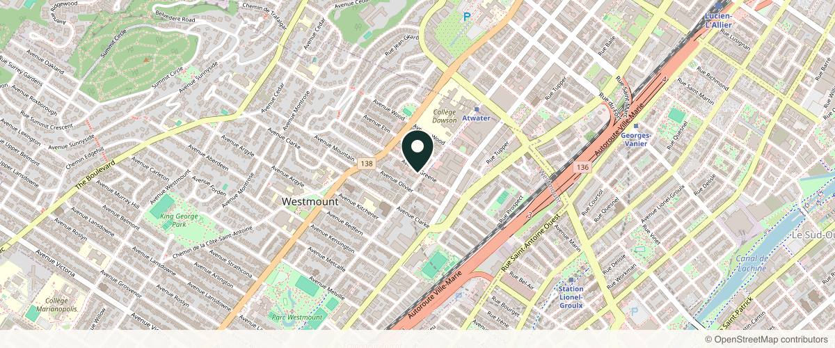 Map showing the exact location of Station L Medispa at 1304 Ave Greene, Westmount, QC H3Z 2B1, Canada