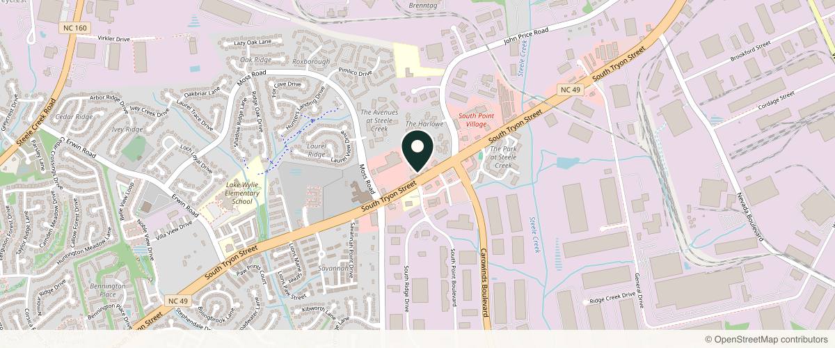 Map showing the exact location of Steele Creek Dermatology at 11040 S Tryon St #203, Charlotte, NC 28273