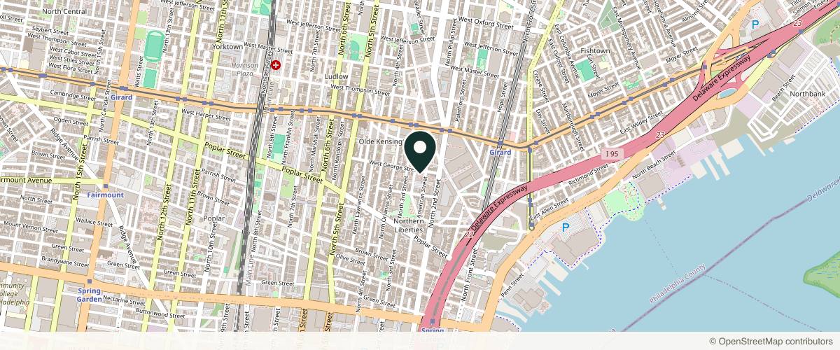 Map showing the exact location of Studio N at 1040 N American St Unit 1101, Philadelphia, PA 19123, USA