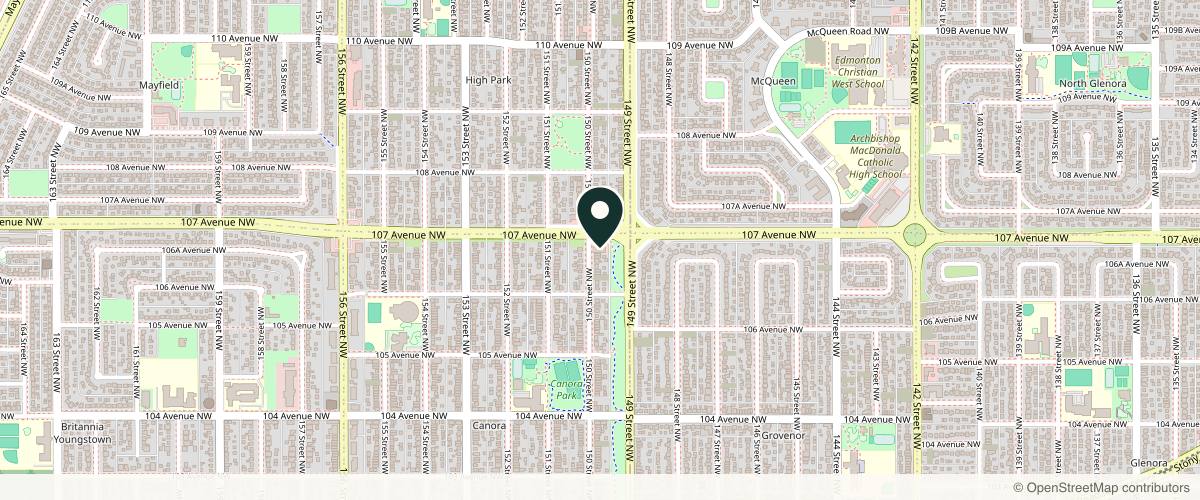 Map showing the exact location of Studio You Cosmetics at 14923 107 Ave NW, Edmonton, AB T5P 0X8, Canada