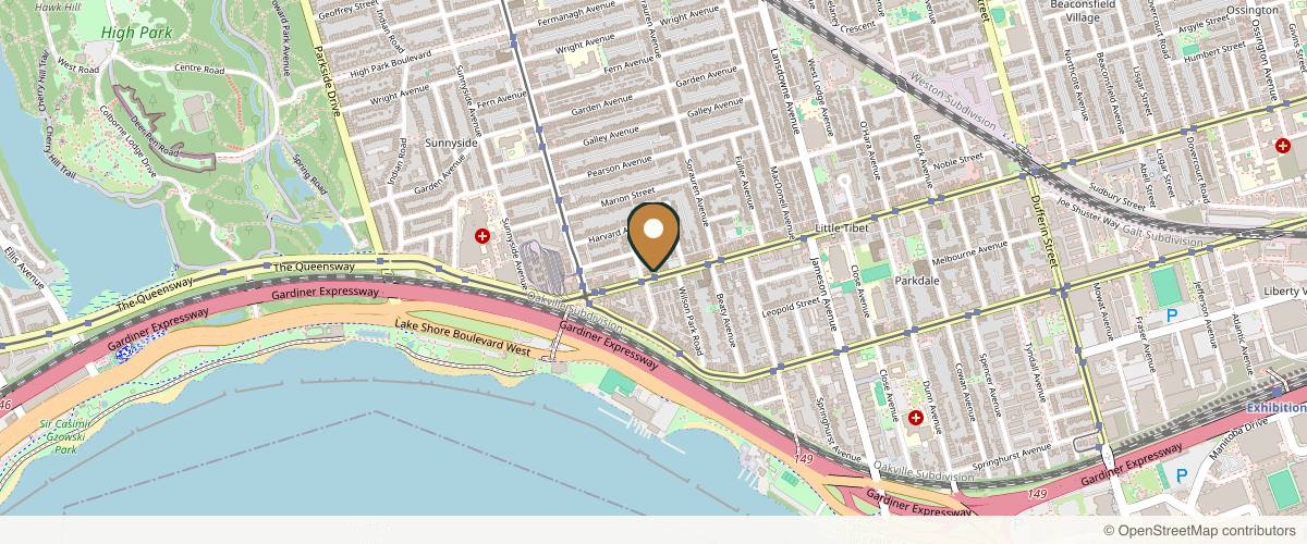 Map showing the exact location of Subtle Enhancements at 1656 Queen St W, Toronto, ON M6R 1B2, Canada