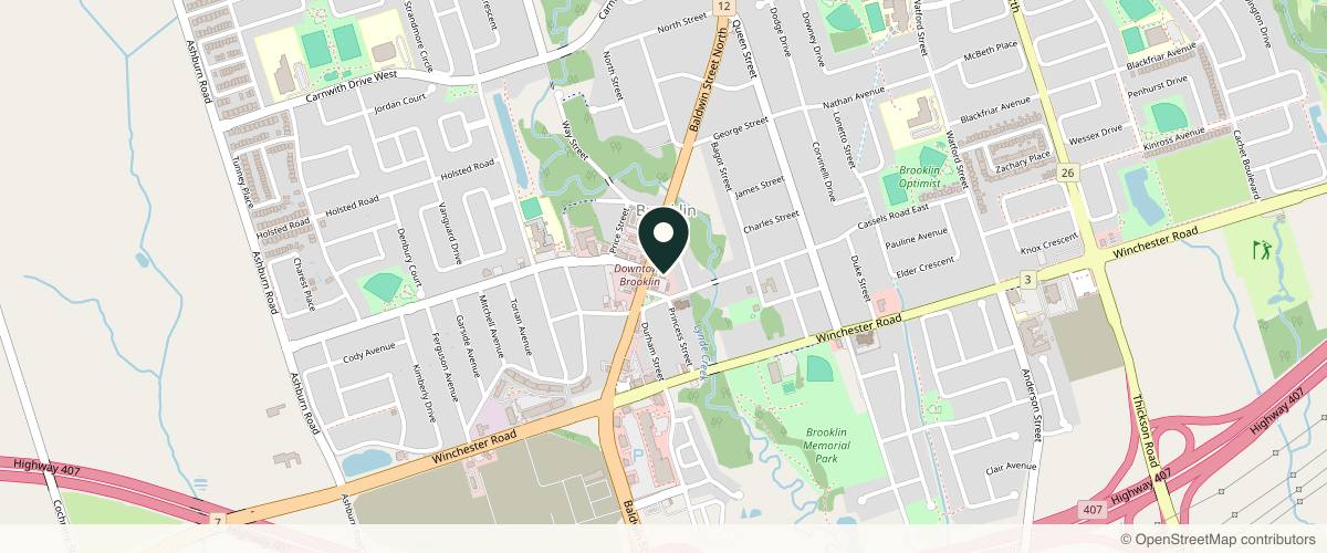 Map showing the exact location of Subtle Enhancements (Whitby) at 53 Baldwin St, Whitby, ON L1M 1A3, Canada