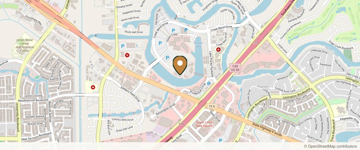Map showing the exact location of Sugar Land Plastic Surgery at 16614 Creekbend Dr #100, Sugar Land, TX 77478, USA