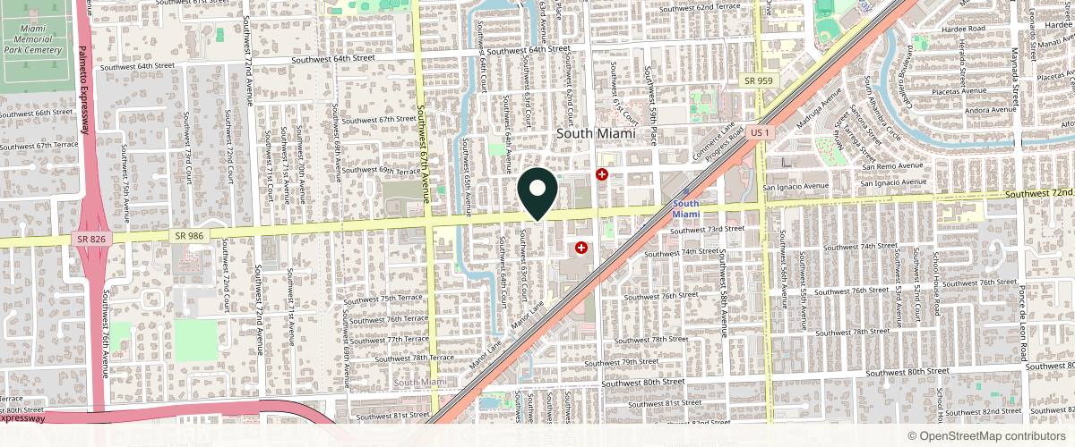 Map showing the exact location of Sunset Dermatology Skin Laser & Vein Center at 6310 Sunset Dr, South Miami, FL 33143