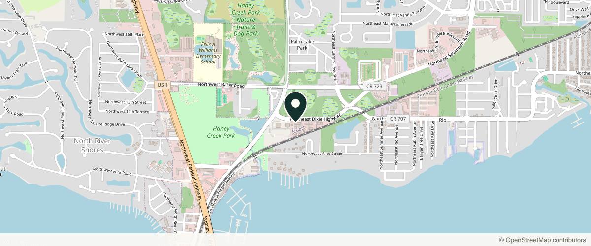 Map showing the exact location of Sunshine Aesthetics and Wellness at 50 NE Dixie Hwy Suite A-6, Stuart, FL 34994, USA