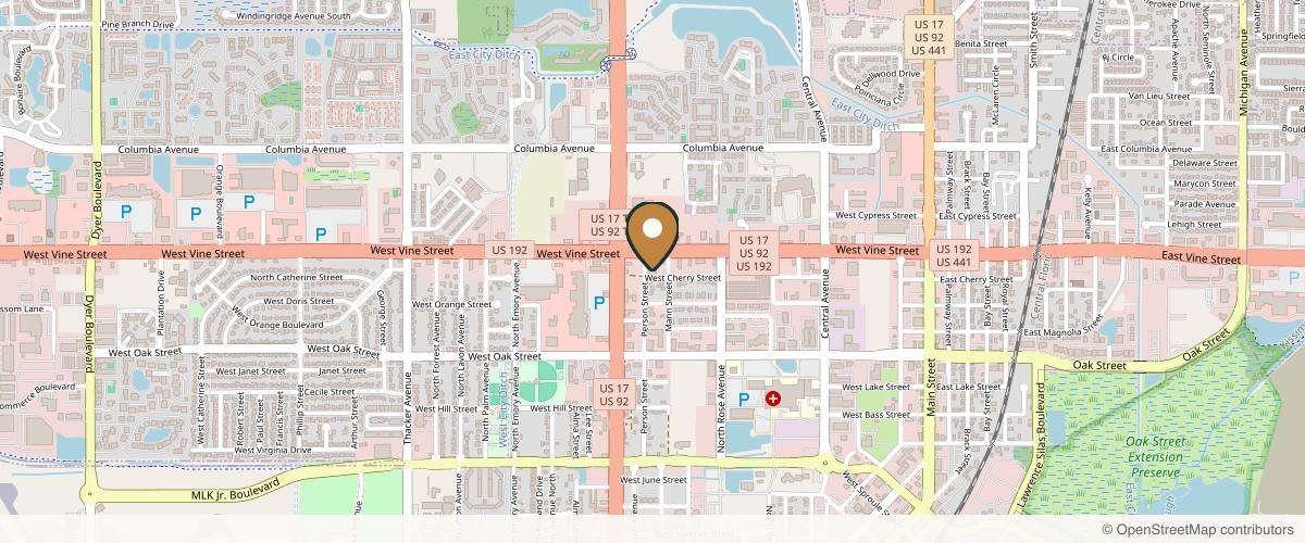 Map showing the exact location of Sunshine Medical & Wellness Center at 1001 W Cherry St Ste a, Kissimmee, FL 34741, USA