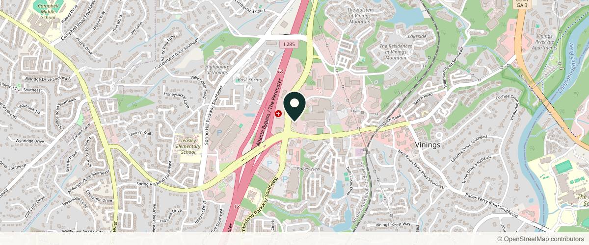 Map showing the exact location of Super Dermatology at 2675 Paces Ferry Rd SE Ste 160, Atlanta, GA 30339