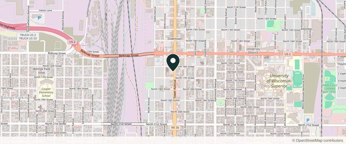 Map showing the exact location of Superior Med Spa at 1613 Tower Ave, Superior, WI 54880, USA