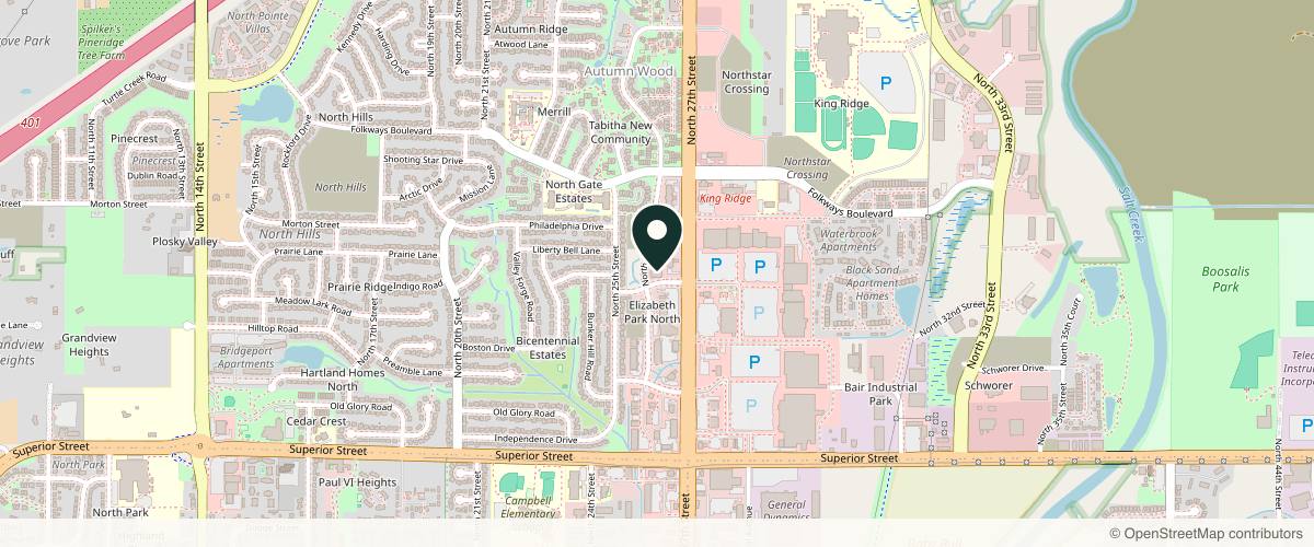 Map showing the exact location of Sutton Dermatology + Aesthetics - North Clinic at 5100 N 26th St, Lincoln, NE 68521, USA