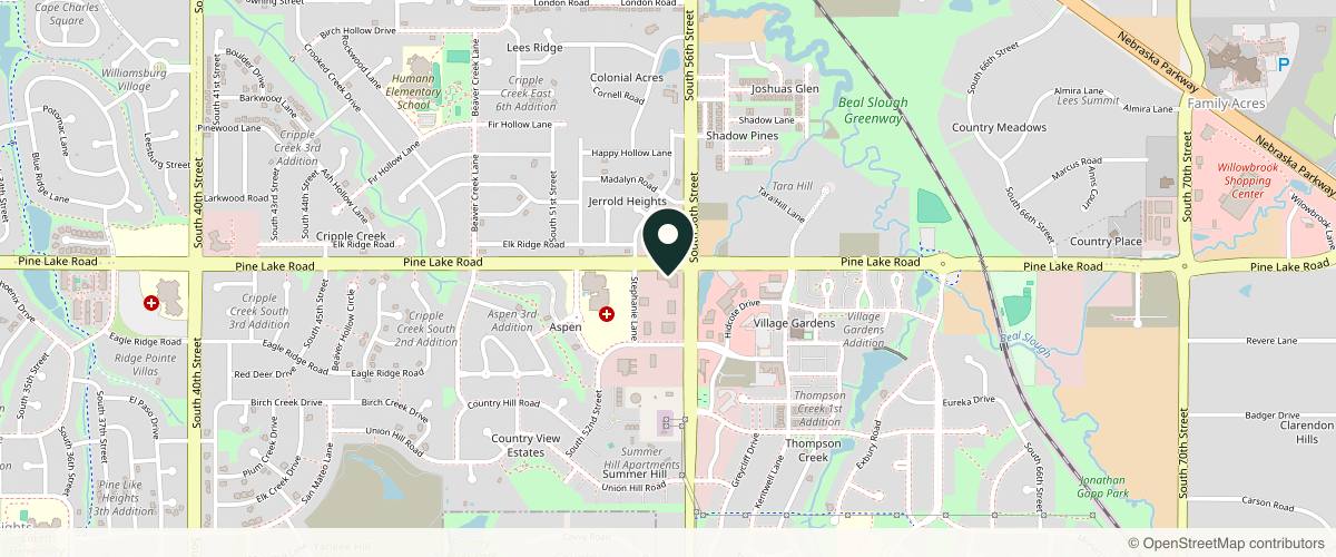 Map showing the exact location of Sutton Dermatology + Aesthetics - South Clinic at 7100 Stephanie Ln, Lincoln, NE 68516, USA