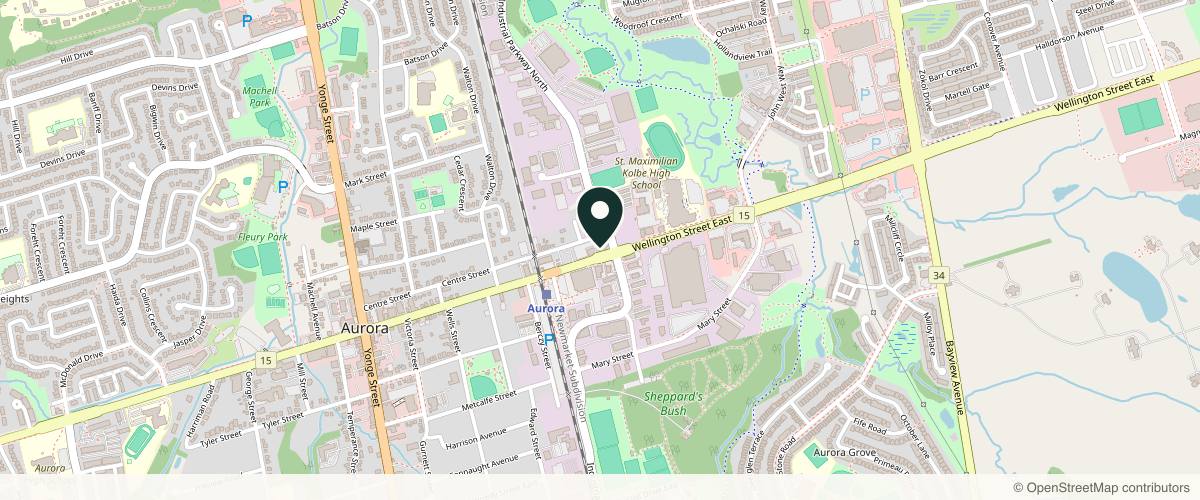 Map showing the exact location of Swan Medical Spa at 160 Wellington St E, Aurora, ON L4G 1J3, Canada