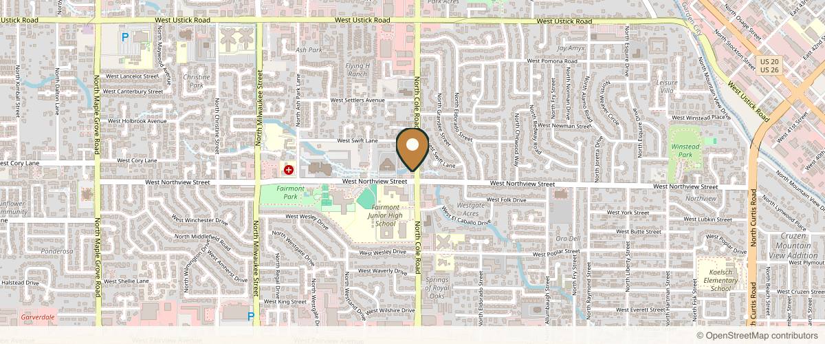 Map showing the exact location of Sweet Spot Spa and Enrichment Center at 2427 N Cole Rd, Boise, ID 83704, USA