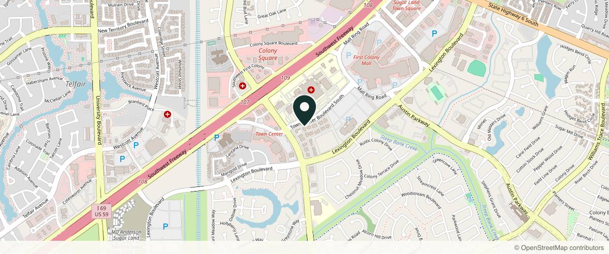Map showing the exact location of Sweetwater Dermatology, Sugar Land TX: Sunaina Bhuchar Likhari MD at 3533 Town Center Blvd S #200, Sugar Land, TX 77479