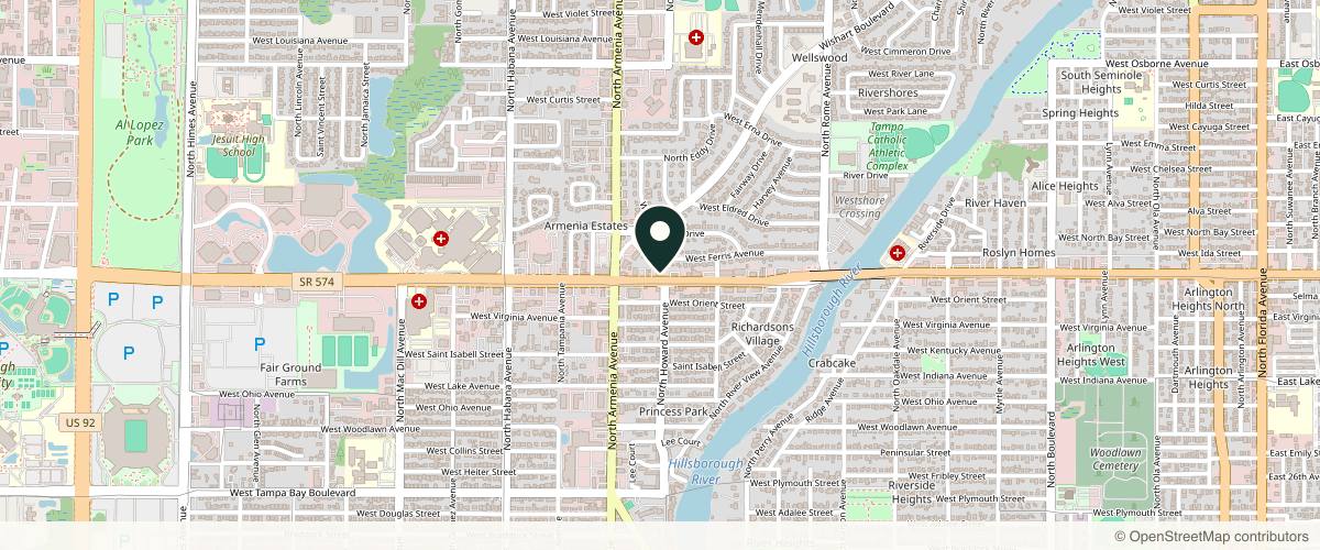 Map showing the exact location of TB Derm - Tampa Bay Dermatology at 2301 W M.L.K. Jr Blvd Ste 100, Tampa, FL 33607