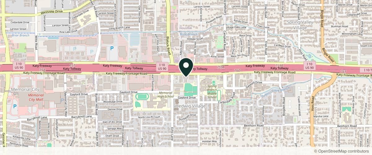 Map showing the exact location of TEAM Dermatology - Memorial at 9225 Katy Fwy Suite 404, Houston, TX 77024