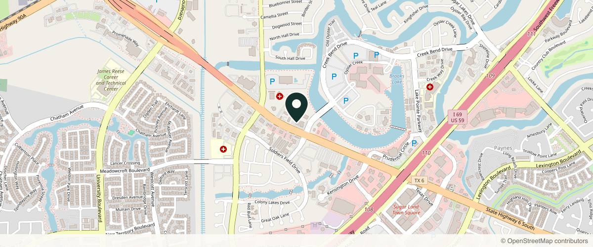Map showing the exact location of TEAM Dermatology - Sugar Land at 1435 Hwy 6 Ste 250, Sugar Land, TX 77478