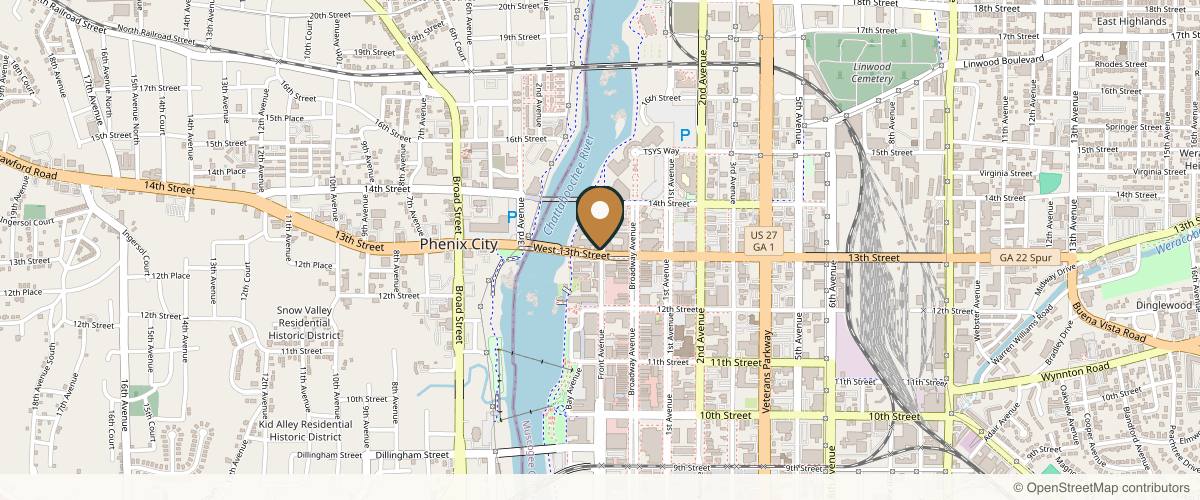Map showing the exact location of Testimony Restorative Aesthetics + Wellness at 1329 Front Ave Ste E, Columbus, GA 31901, USA