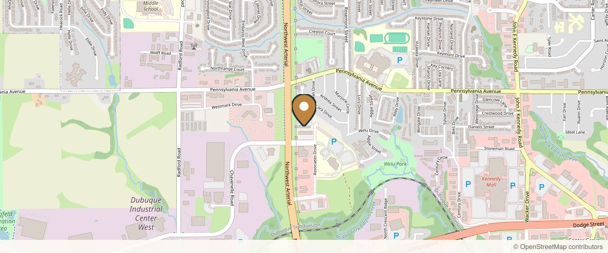 Map showing the exact location of The Aesthetic Center by Medical Associates at 1605 Associates Dr Ste 102E, Dubuque, IA 52002, USA