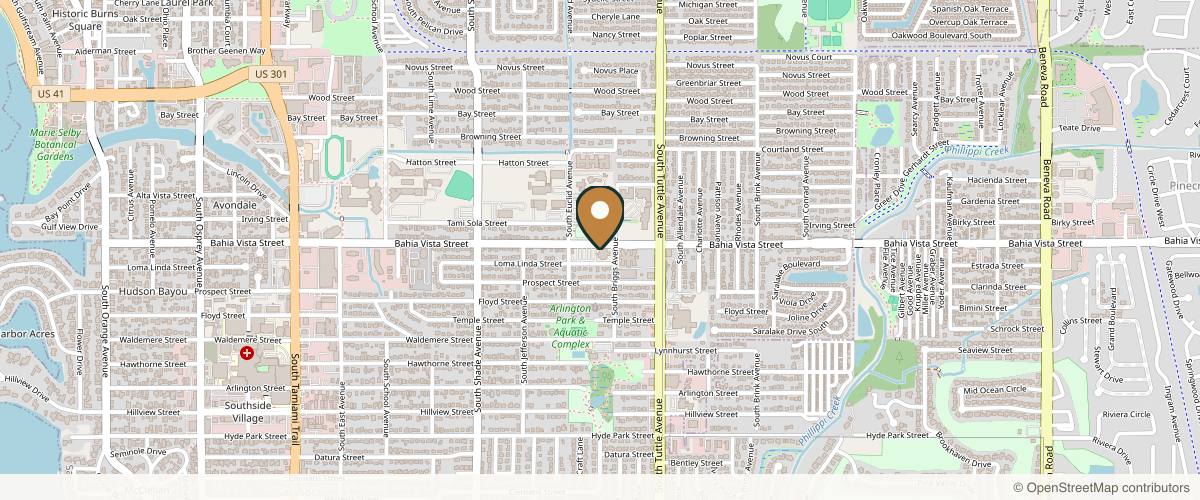 Map showing the exact location of The Aesthetic Center at 2650 Bahia Vista St Ste 208, Sarasota, FL 34239, USA