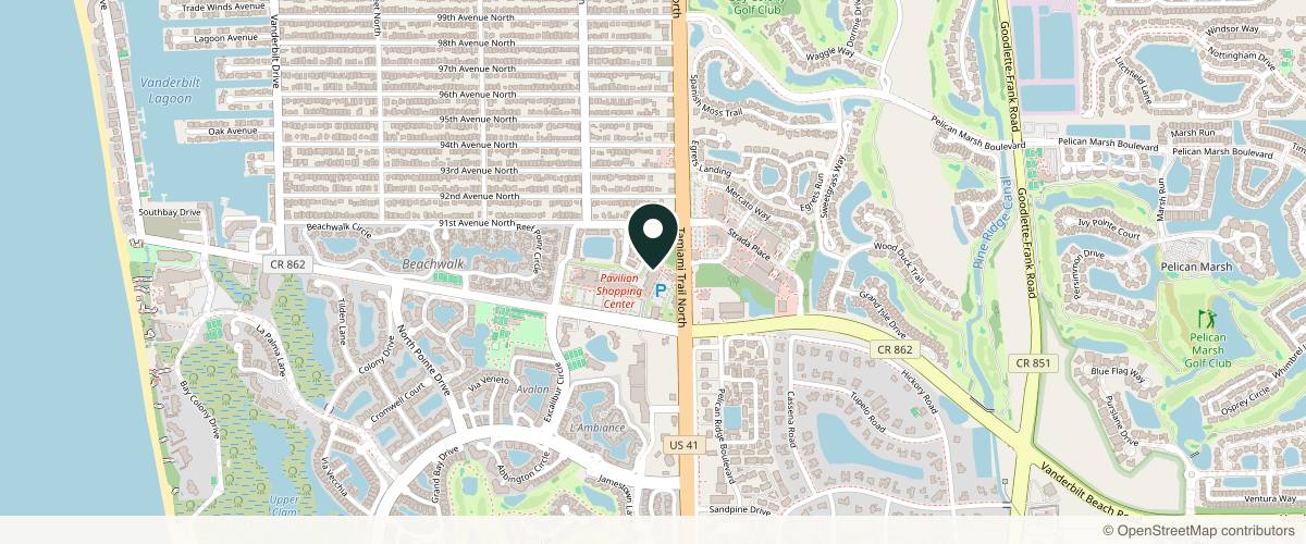 Map showing the exact location of The Aesthetic Center SWFL Naples at 8965 Tamiami Trl N #53, Naples, FL 34108, USA