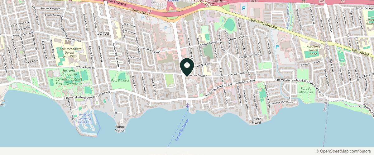 Map showing the exact location of The Aesthetic Clinic (TAC) Montréal / Dorval at 185 Av. Dorval Suite 105, Dorval, QC H9S 5J9, Canada