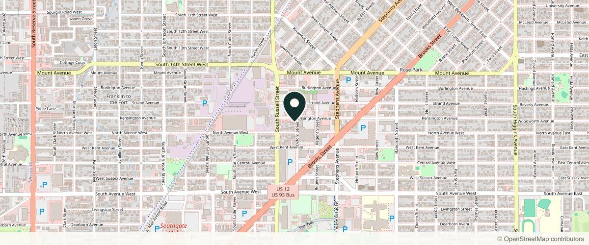 Map showing the exact location of The Aesthetic Co. at 1201 Kensington Ave, Missoula, MT 59801, USA