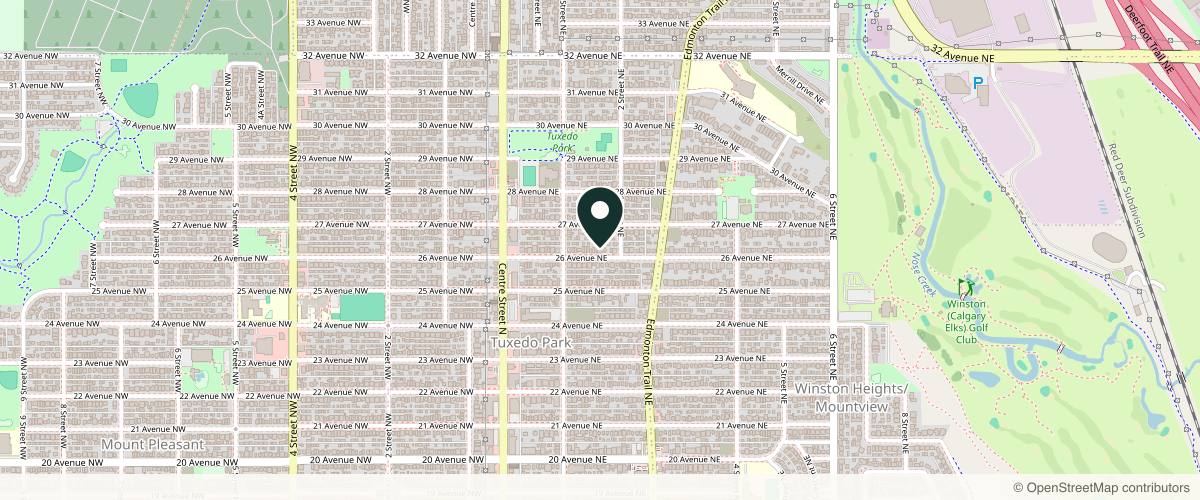 Map showing the exact location of The Aesthetic Room at 226 26 Ave NE, Calgary, AB T2E 1Y9, Canada