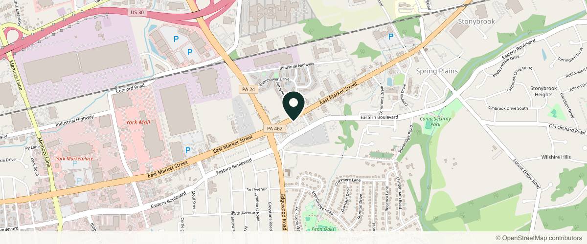 Map showing the exact location of The Aesthetics Room at 3350 E Market St, York, PA 17402, USA