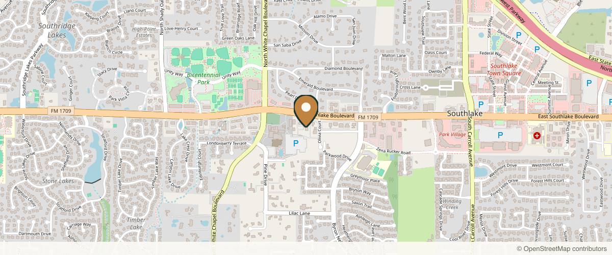 Map showing the exact location of The Aesthetics Society at 261 E Southlake Blvd #100, Southlake, TX 76092, USA