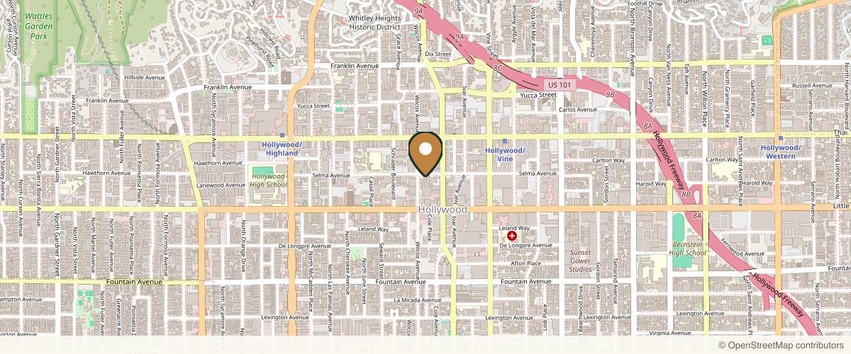 Map showing the exact location of The Aesthetics Studio at 6430 Selma Ave f2, Los Angeles, CA 90028, USA