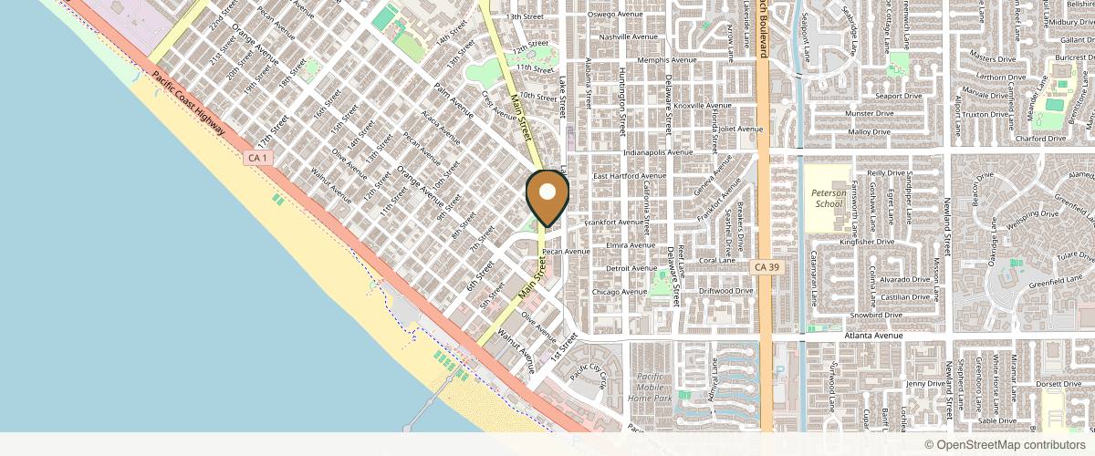 Map showing the exact location of The Beaútox Place at 526 Main St Ste 15, Huntington Beach, CA 92648, USA