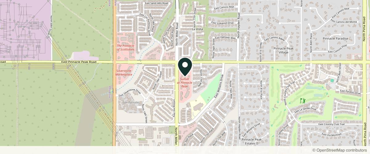 Map showing the exact location of The Beauty Fix at 7629 E Pinnacle Peak Rd Ste 104, Scottsdale, AZ 85255, USA