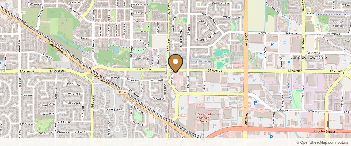 Map showing the exact location of The Beauty Group Medical Aesthetics at 19640 64 Ave Unit 201, Langley, BC V2Y 1H3, Canada