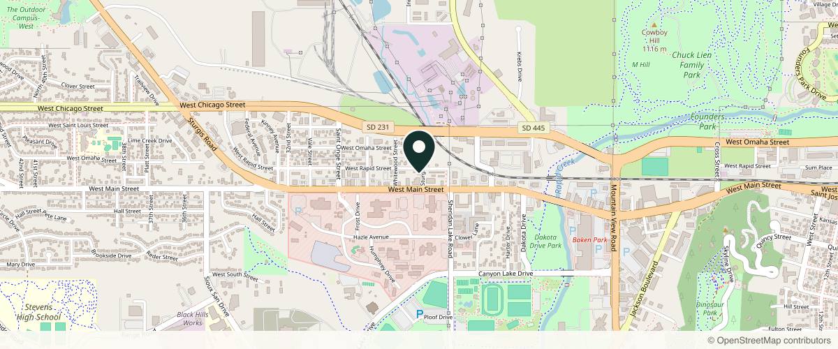 Map showing the exact location of The Body Spa & Cryotherapy at 405 Sturgis St, Rapid City, SD 57702, USA