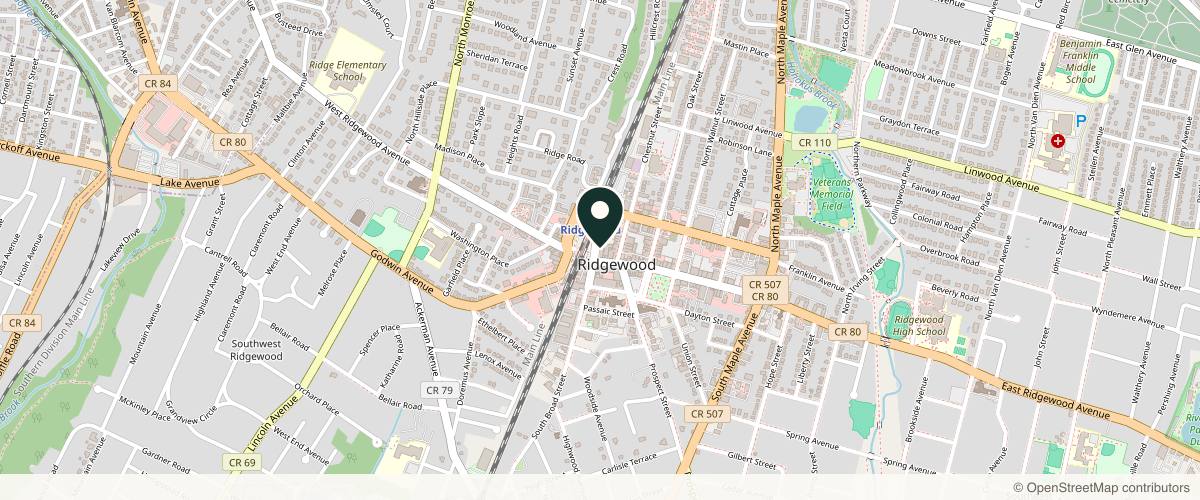 Map showing the exact location of The Brightwood Skin at 11 N Broad St, Ridgewood, NJ 07450, USA