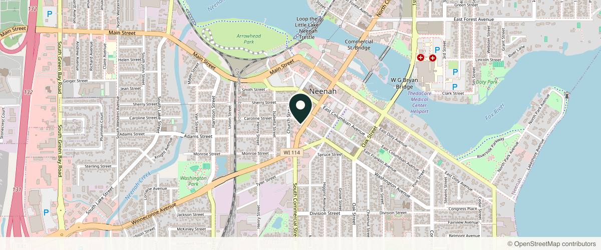 Map showing the exact location of The Center For Aesthetics & Plastic Surgery at 425 S Commercial St, Neenah, WI 54956, USA