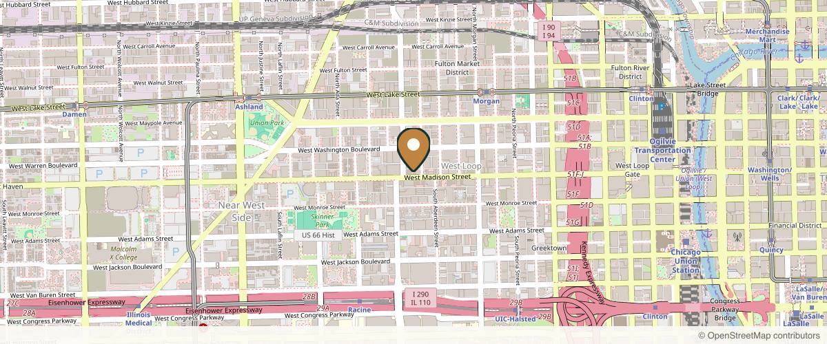Map showing the exact location of The Confidence Bar at 1142 W Madison St #306, Chicago, IL 60607, USA