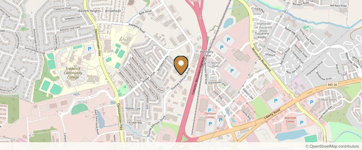 Map showing the exact location of The Cosmetic & Skin Surgery Center at 63 Thomas Johnson Dr Ste b, Frederick, MD 21702, USA