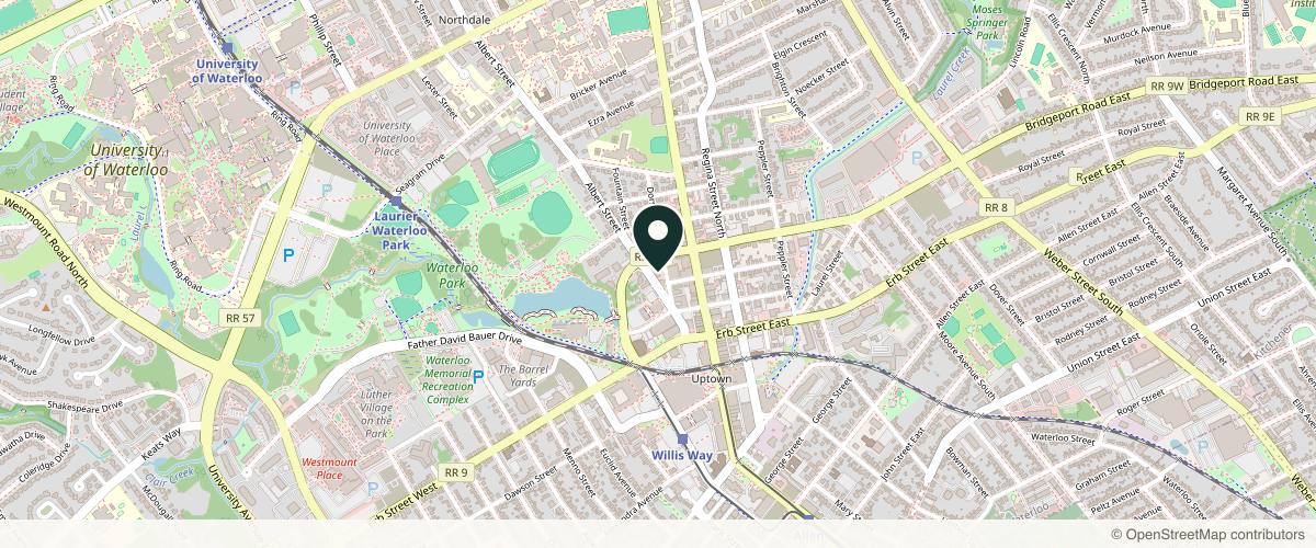 Map showing the exact location of The Cosmetic Surgery Clinic at 50 Albert St, Waterloo, ON N2L 3S2, Canada