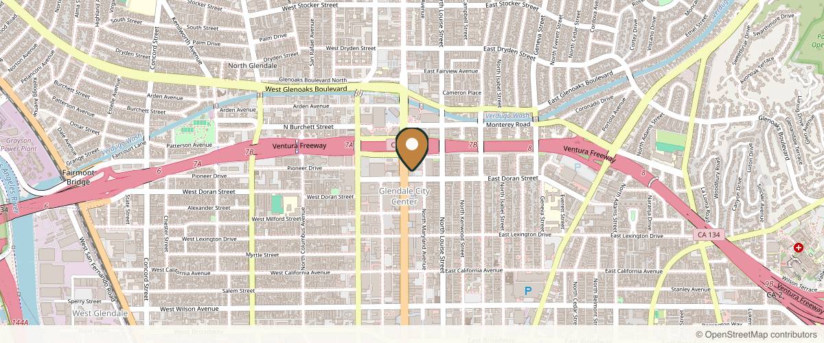 Map showing the exact location of The Cure Medical Aesthetics at 600 N Brand Blvd Ste 530, Glendale, CA 91203, USA