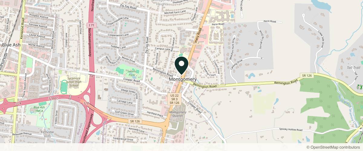 Map showing the exact location of The Dermatology, Laser & Vein Center at 9505 Montgomery Rd Ste 201, Cincinnati, OH 45242