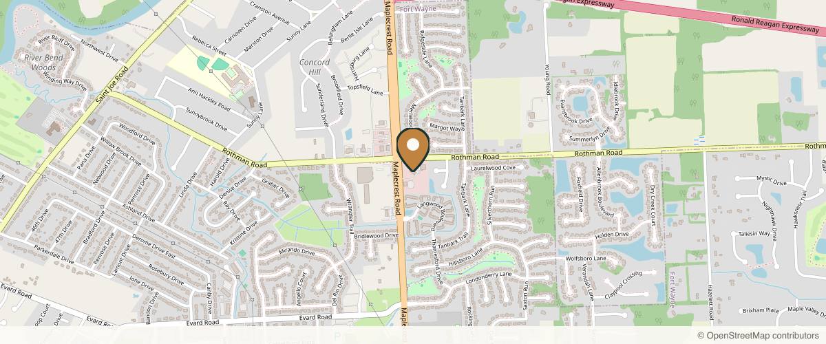 Map showing the exact location of The Downtown Wellness Spa at 6400 Rothman Rd, Fort Wayne, IN 46835, USA