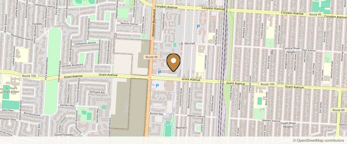 Map showing the exact location of The First Glance Aesthetic Clinic & Surgery Centre- Botox, Plastic Surgery, Lasers, Skin Health Clinic at 1851 Grant Ave, Winnipeg, MB R3N 1Z2, Canada