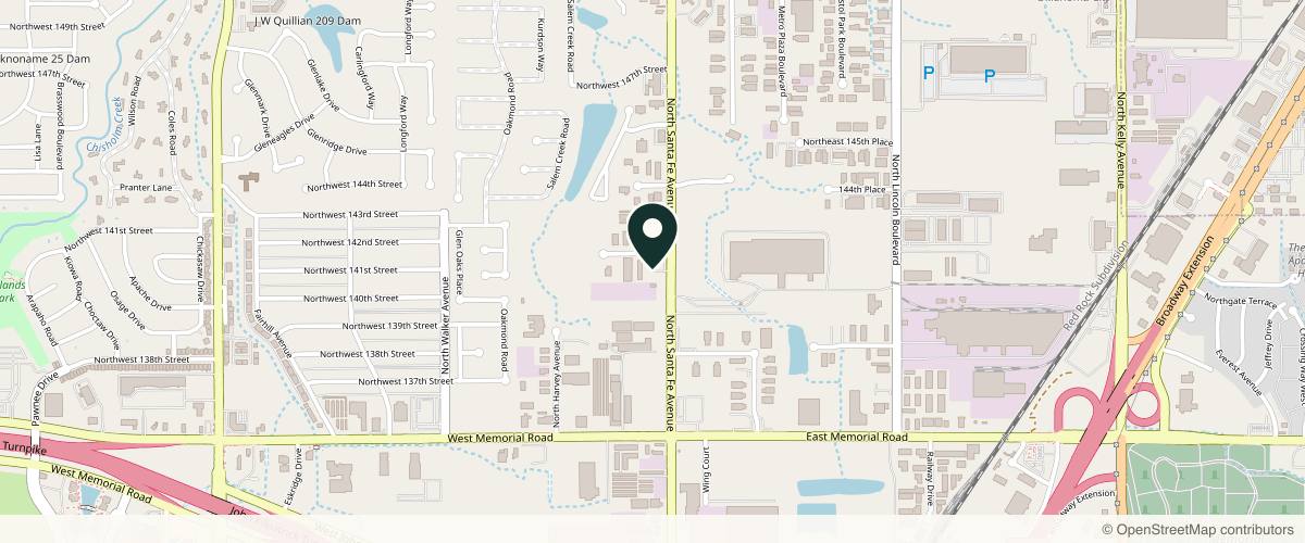 Map showing the exact location of The Fitz Aesthetics and Wellness at 14201 N Santa Fe Ave Ste 107, Edmond, OK 73013, USA