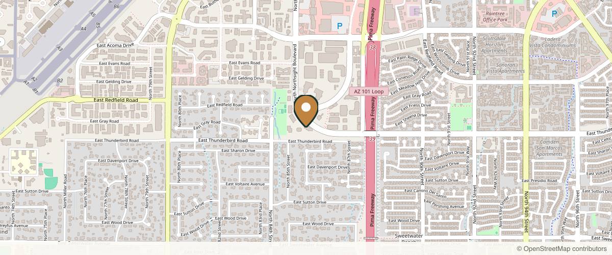 Map showing the exact location of The Flawless Lab - Medspa at 13840 N Northsight Blvd #117, Scottsdale, AZ 85260, USA