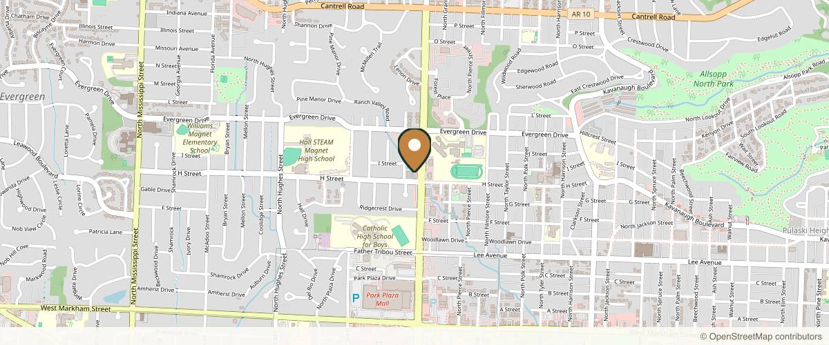 Map showing the exact location of The Floating Lotus at 900 N University Ave, Little Rock, AR 72207, USA