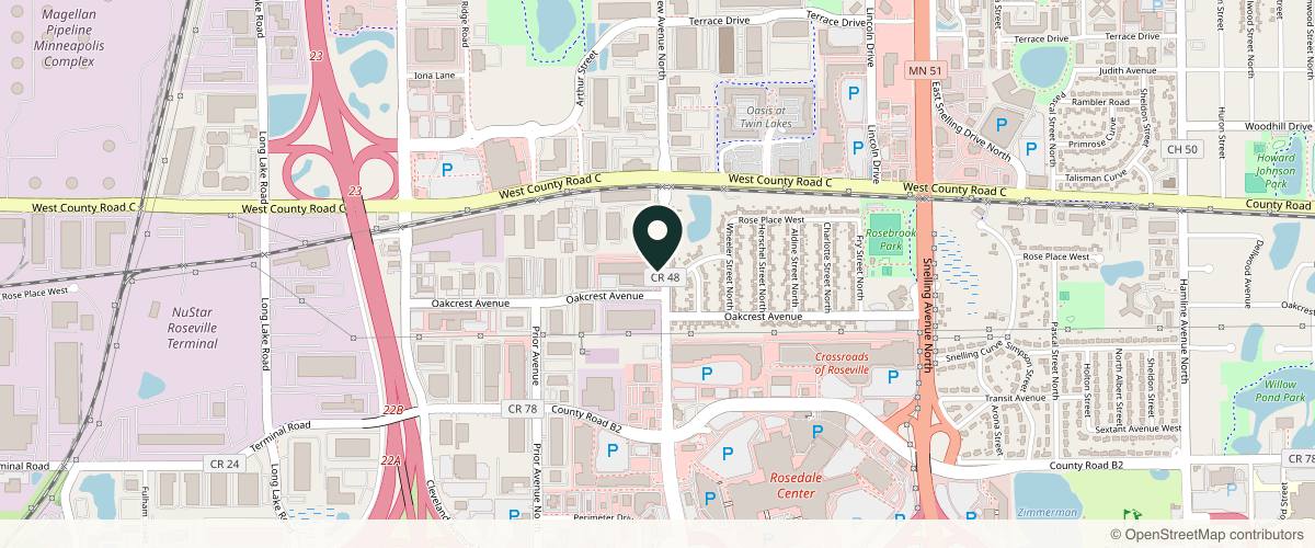 Map showing the exact location of The Foxi Nurse at 2581 Fairview Ave N Ste 6, Roseville, MN 55113, USA