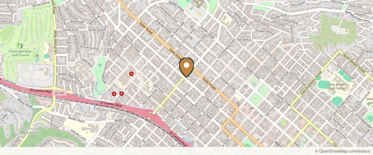 Map showing the exact location of The G Spa Medical Spa & Laser Center at 33 W Mission St Ste 204, Santa Barbara, CA 93101, USA